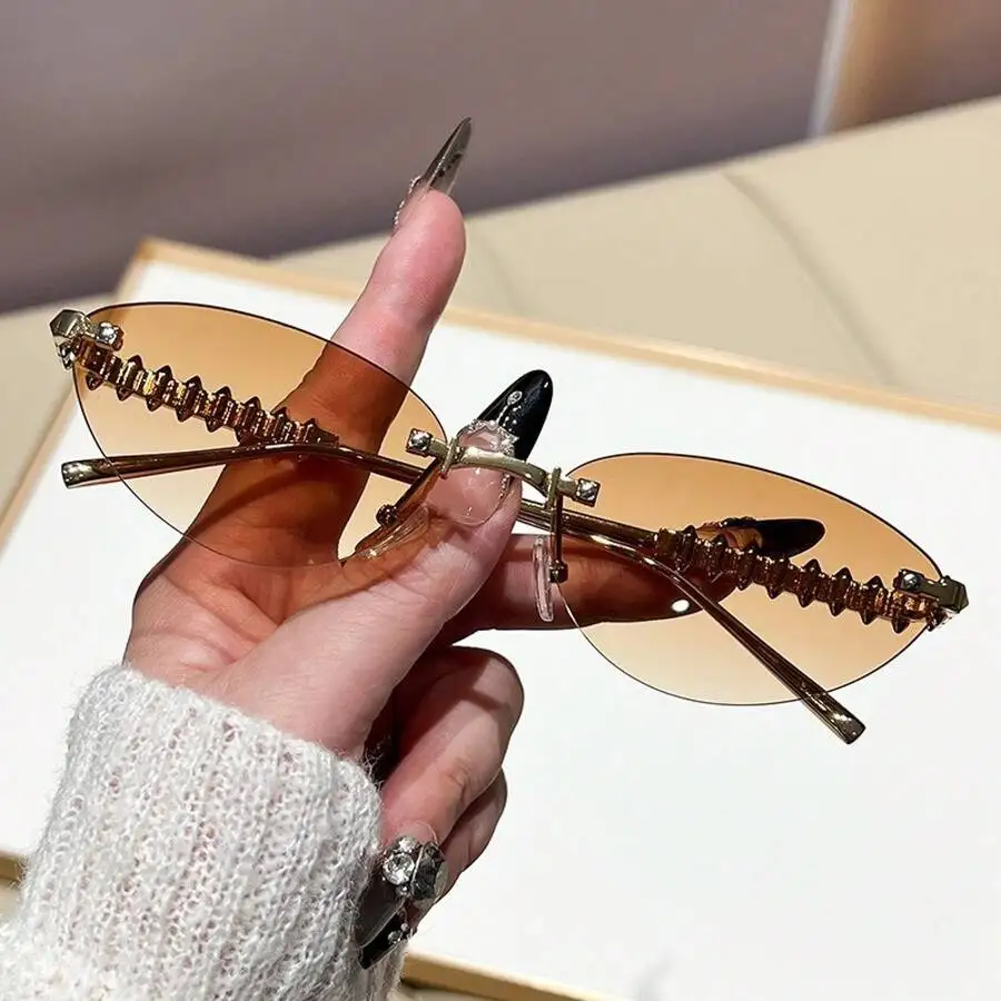 INS  Metal Rivet Frameless Cat-Eye Fashion Glasses, Unisex Style, Metal-Decorated Fashion Glasses - Suitable As A Gift For view 5