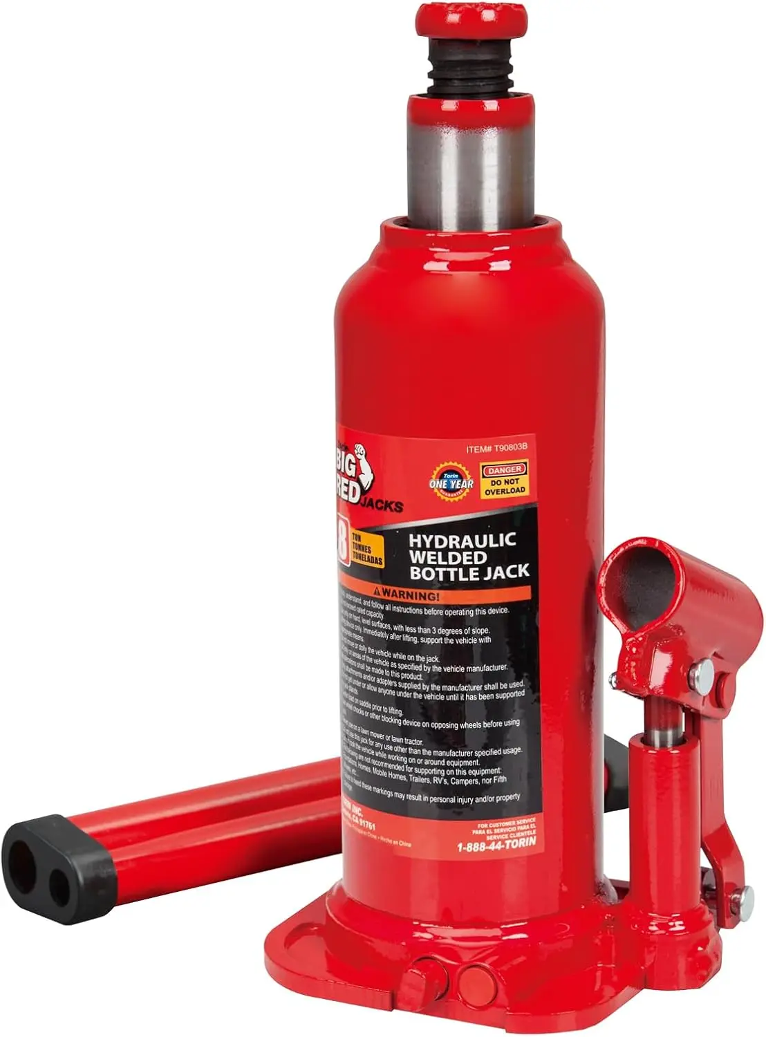 

8 Ton Hydraulic Welded Bottle Jack, 16,000 lb Capacity, Red - Heavy Duty Lifting Tool for Vehicles & Equipment