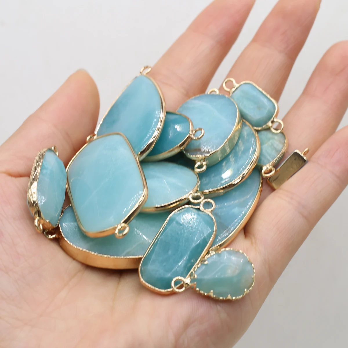 Natural Semi-Precious Stone Amazonite Pendant Connectors for Jewelry Making DIY Necklace Bracelet Earring Accessories Wholesale