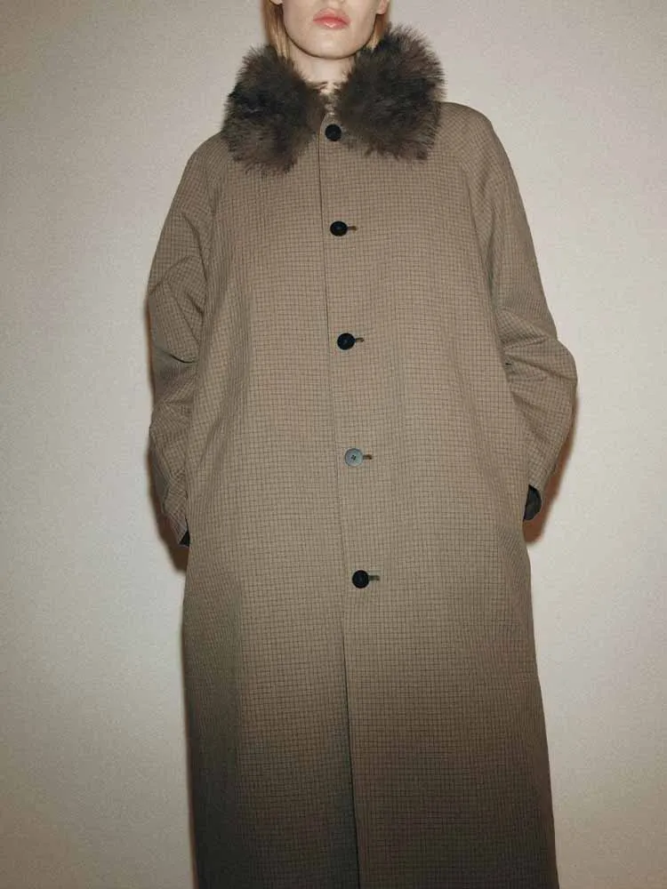 

Европейский и американский стиль, осенне-зимний новый женский модный простой двусторонний длинный плащ с меховым воротником