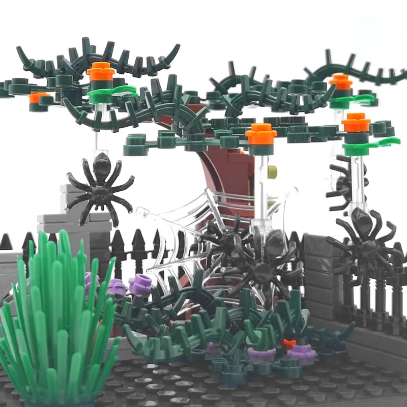 MOC Halloween Cemetery Street Scene Building Blocks, Patchwork Bricks Set with Ghost Reaper Figures, DIY Assembly Ornament,