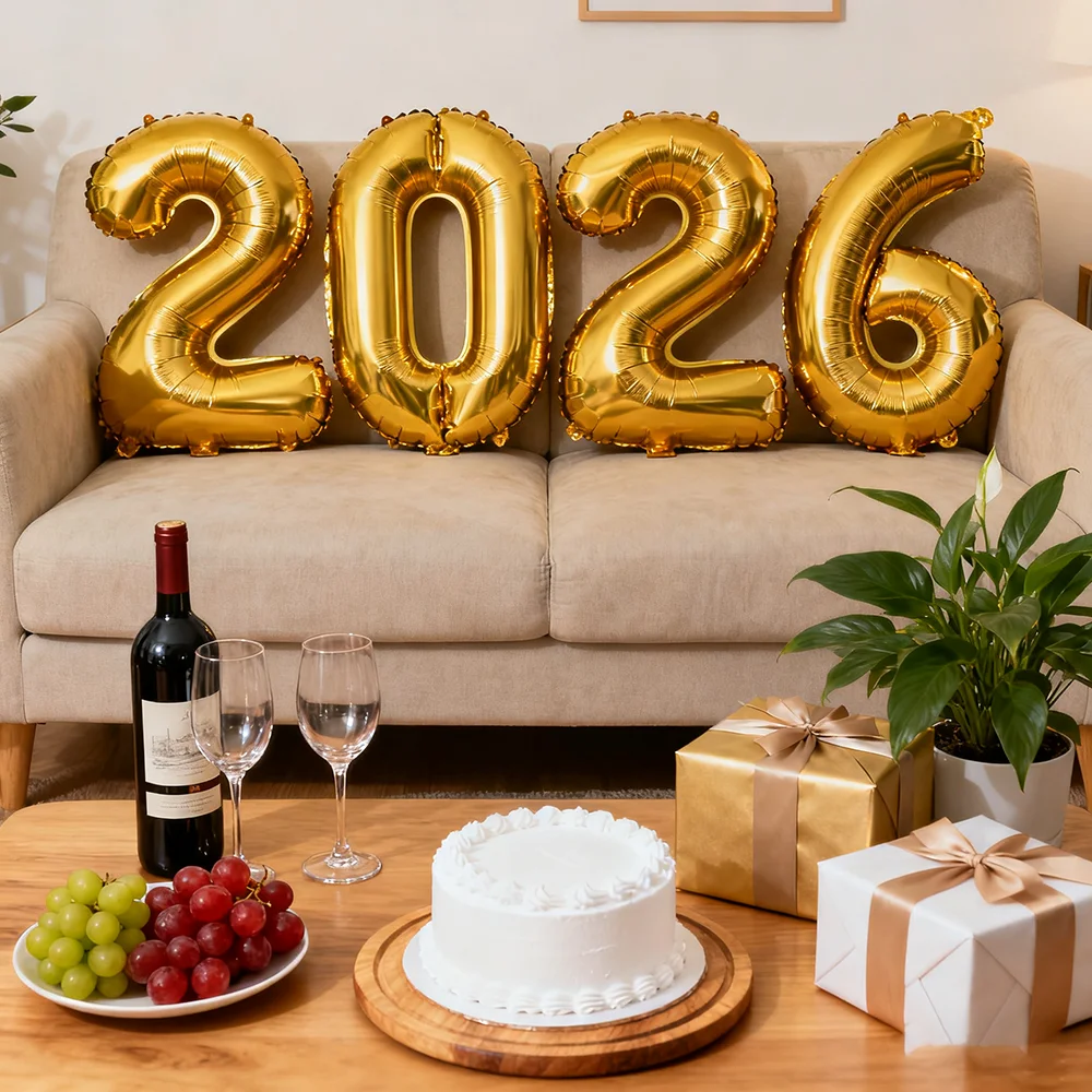 4 قطعة/المجموعة السنة الجديدة 2026 الذهب الفضة الأحمر الأخضر الأرجواني 40 بوصة عدد بالونات عيد ميلاد السنة الجديدة الديكور 2026