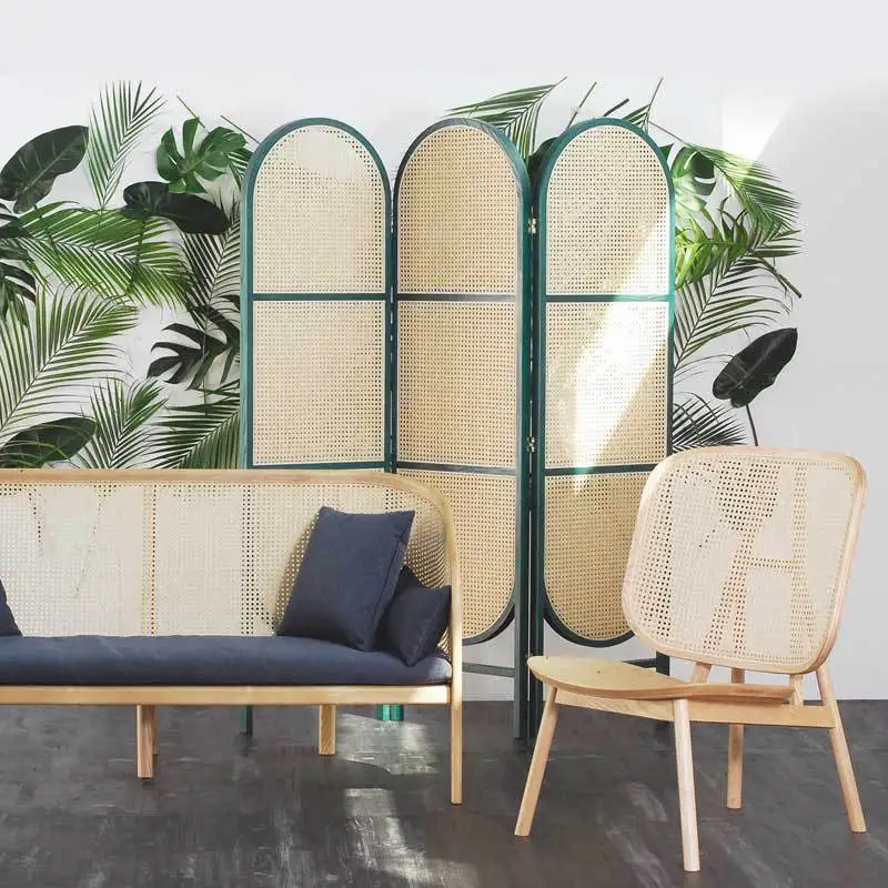 Modern Minimalist Chinese-Style Rattan-Woven Foldable Movable Screen Partition for Home Bedroom Entryway Office