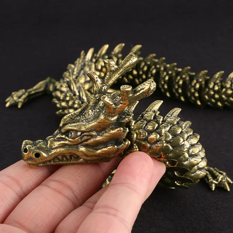 Antique Style Articulated Brass Chinese Zodiac Dragon Figurine Movable Joint 3D Dragon Statue Wealth Luck Home Decor Ornament