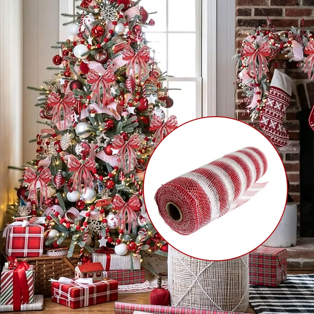 

1 Roll Stripes Mesh Ribbon Handmade DIY Christmas Wreath Xmas Tree Decoration Home Wedding Outdoor Party Courtyard Ornament