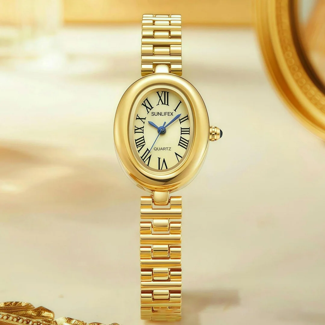 

Sunlifex Gold Watch for Women Oval Ladies Quartz Wristwatches Stainless Steel Bracelet Women's Watches Gift Clock Reloj mujer