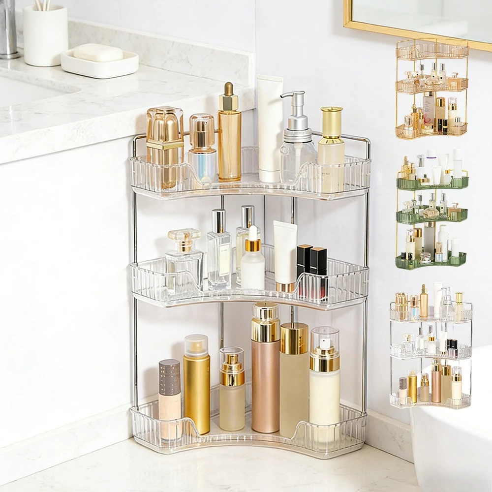 

1/2/3-Tier Golden Makeup & Perfume Storage Cabinet,Transparent Acrylic Cosmetic Organizerfor Dresser or Bathroom Countertop