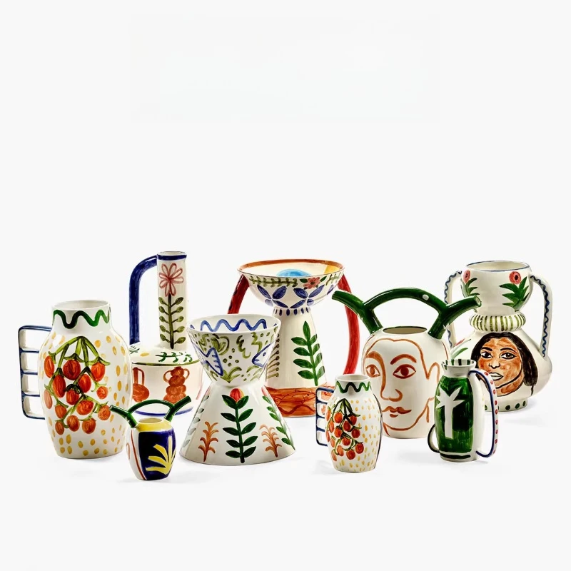 

Hand painted art style ornament village handmade vase