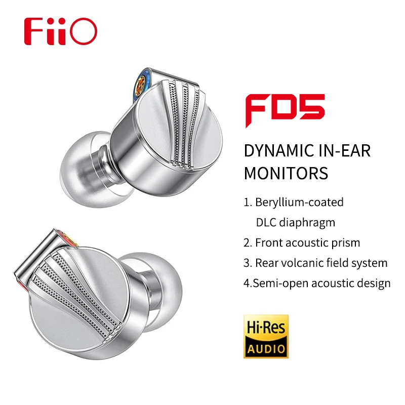 FIIO FD5 Earphones Flagship Dynamic High Quality Headphones with Interchangeable Sound Tubes Earbuds and 2.5mm/3.5mm/4.4mm Plug