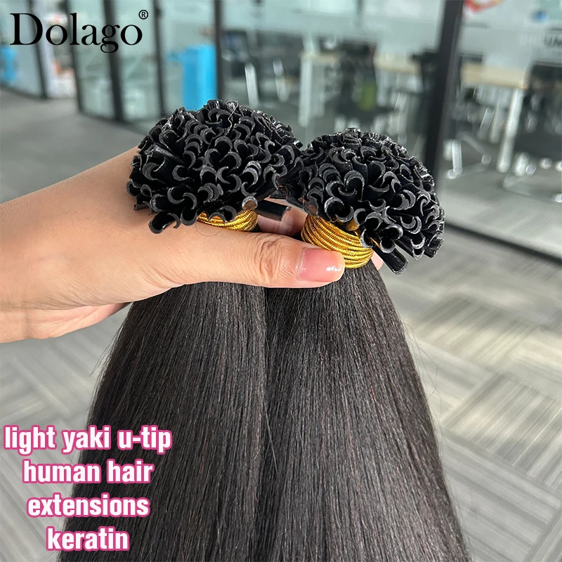 

Light Yaki Straight U Tips Hair Extensions Human Hair Bundles Keratin Raw Hair Extensions For Women Natural Black Dolago