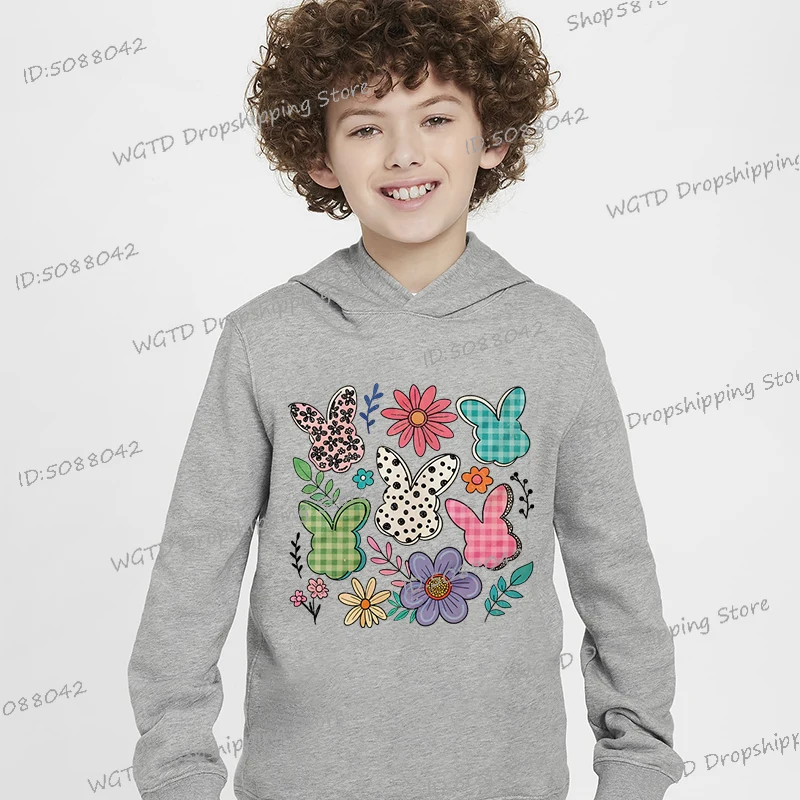 Children's Clothing Creative bunny Floral Sweatshirts Fashion Long Sleeve Boys Girls rabbit Lovely Hoody Kids Easter Hoodies