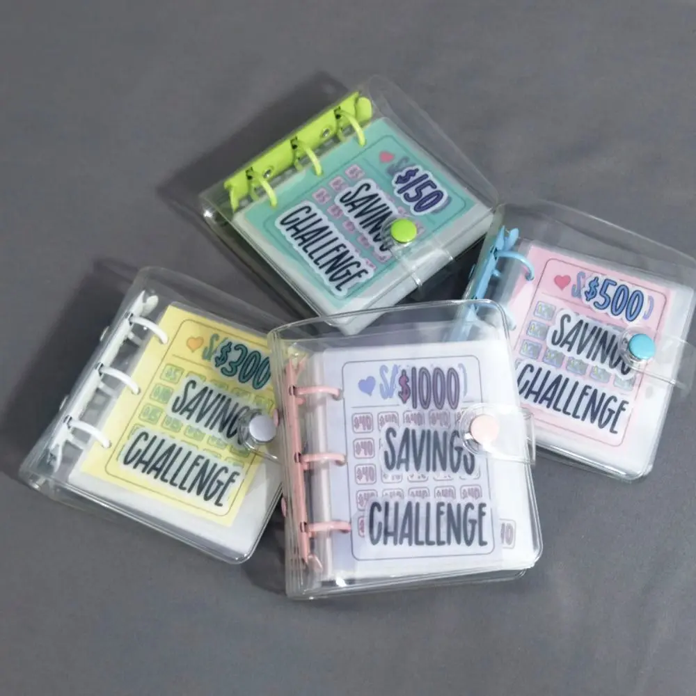 ミニ貯金バインダー $150/300/500/1000 PVC貯金チャレンジブック カラフル防水封筒貯金チャレンジ