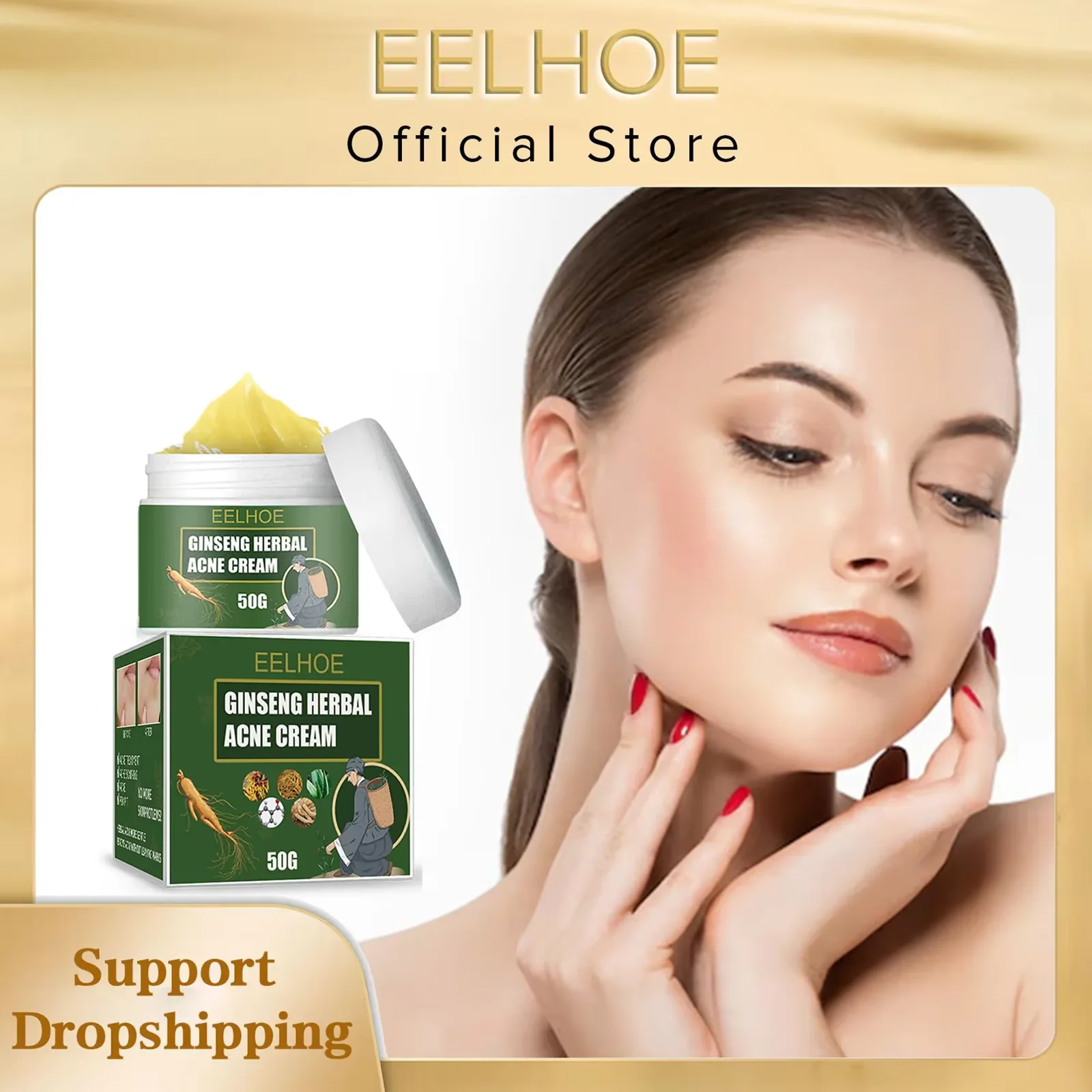 

EELHOE Ginseng Herb Acne Removal Cream Treatment Pimple Scar Spots Shrink Pores Oil Control Whitening Moisturizing Face Acne 50g