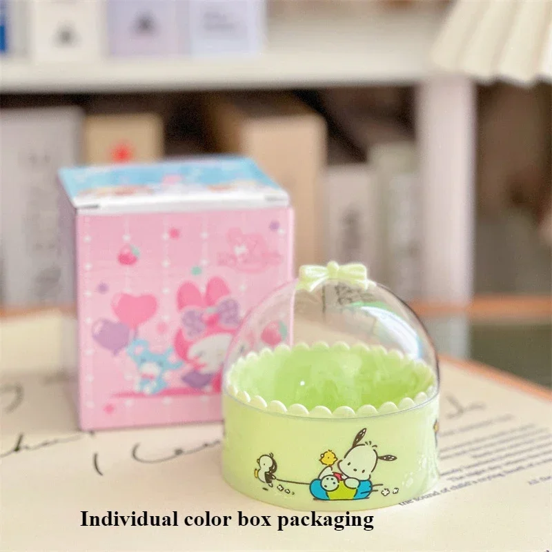 Sanrio Round Small Storage Box Organizer Bow Transparent Wedding Candy Box Pochacco HelloKitty Cinnamoroll Desktop Ornaments Box