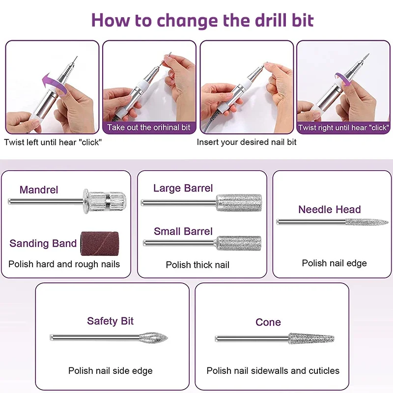 35000 RPM Electric Nail Drill Electric Nail File With Cutter Manicure Nail File Tool Polishing Drill Suitable for Salons