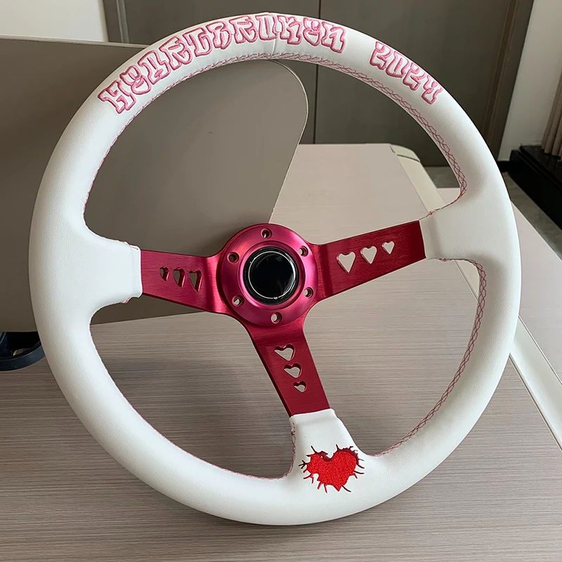 custom multi-color car steering wheel leather heart-shaped bracket racing sports modified car steering wheel