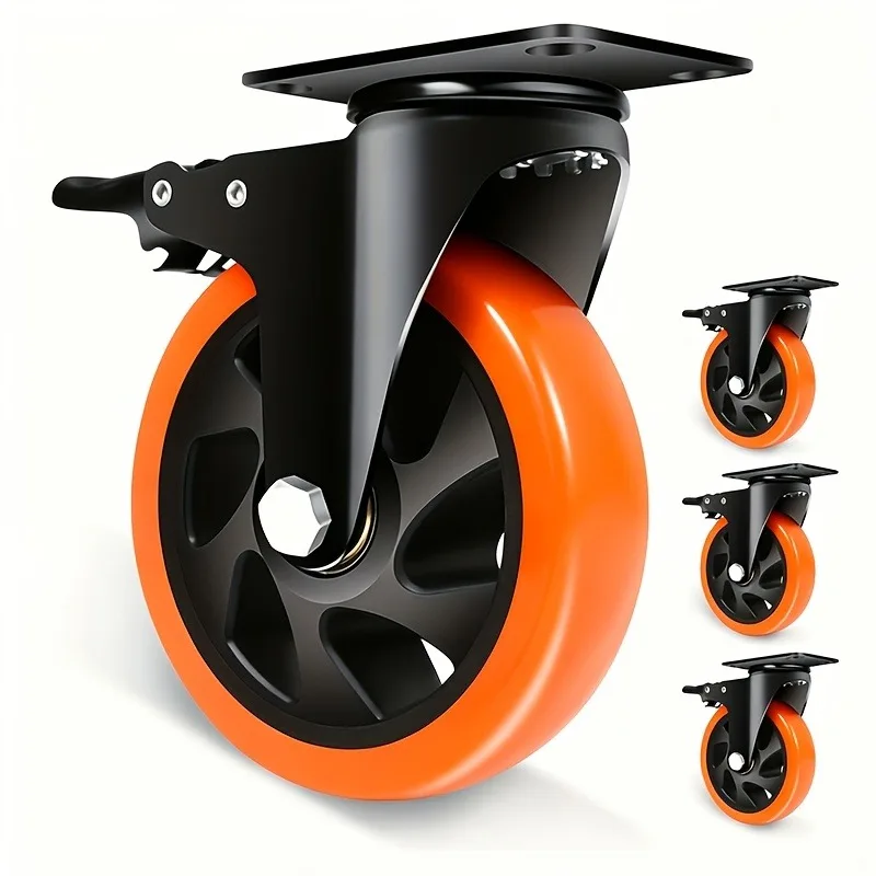Heavy-Duty Red Casters Set of 4 - 3 Inch 4 Inch 5 Inch Sizes with 2200 Lbs Load Capacity Locking Swivel Caster Brakes 360° Rotation for Carts Furniture Workbenches