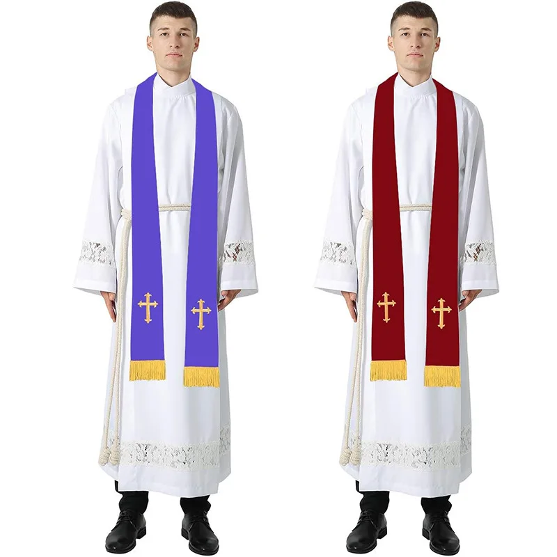 

Double Sided Clergy Stole Adult Unisex Pastor Priest Church Shawl Christian Communion Garment For Religious Ceremony Event