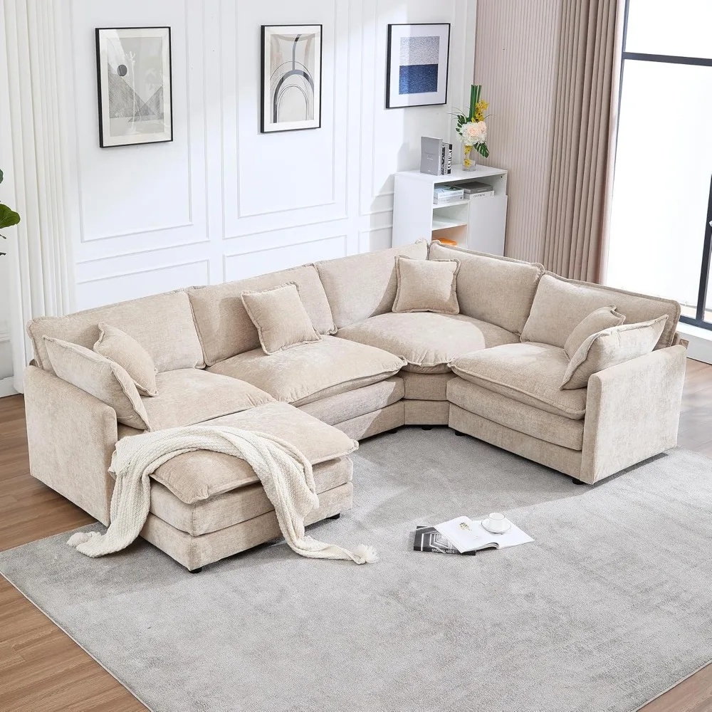 

Oversized Modular sectional Sofa, Chenille Large Cloud Sectional Couches for Living Room, Convertible Deep 5 Seater L Shaped Co