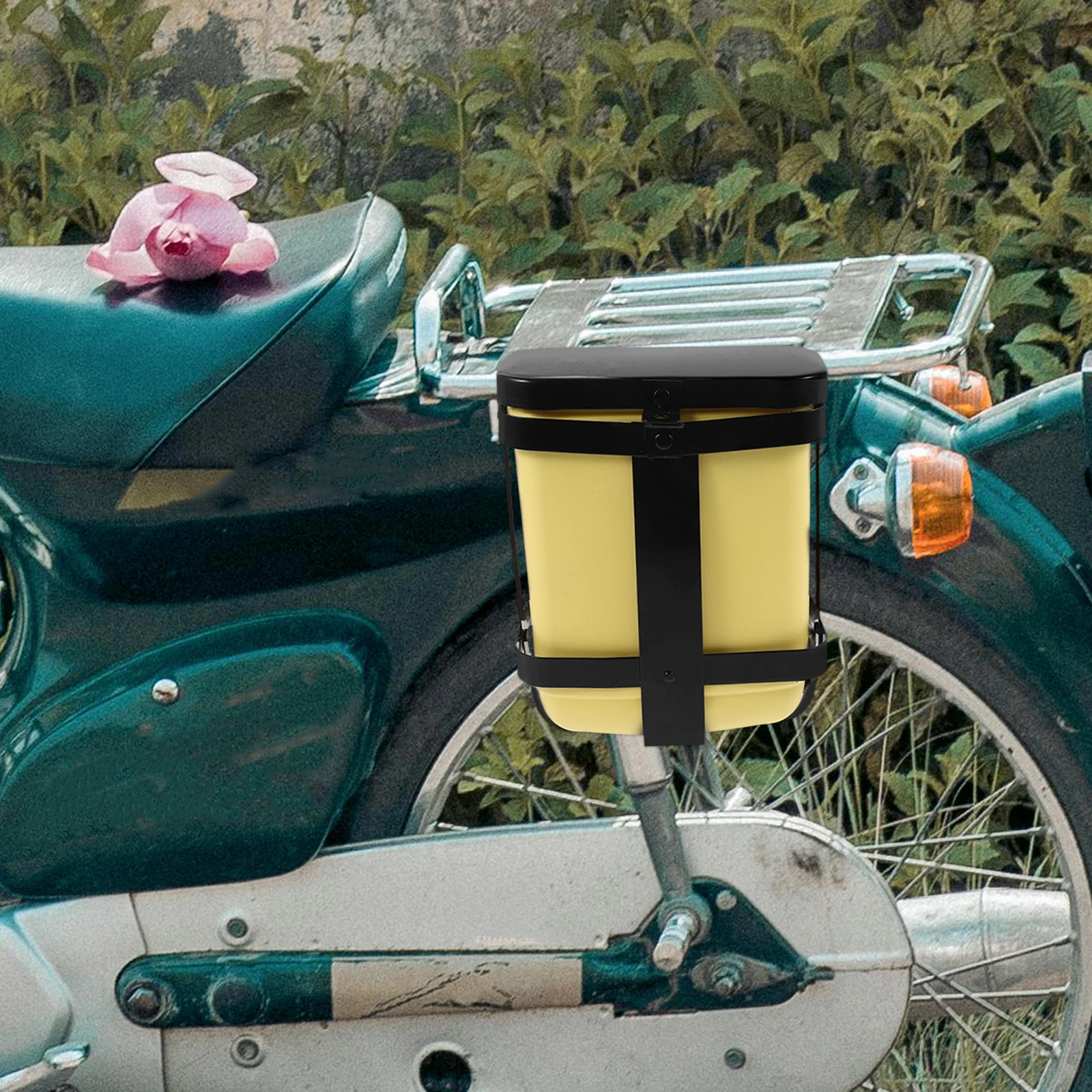 

Motorcycle Storage Box Small Yellow Iron Frame Lockable Tool Case for Bumper Side Installation Cup Holder Plastic Barrel Trash