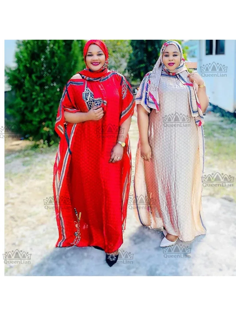 

Free Size New Chiffon Super Size African Dashiki Traditional Party Dress with Scaf for Lady