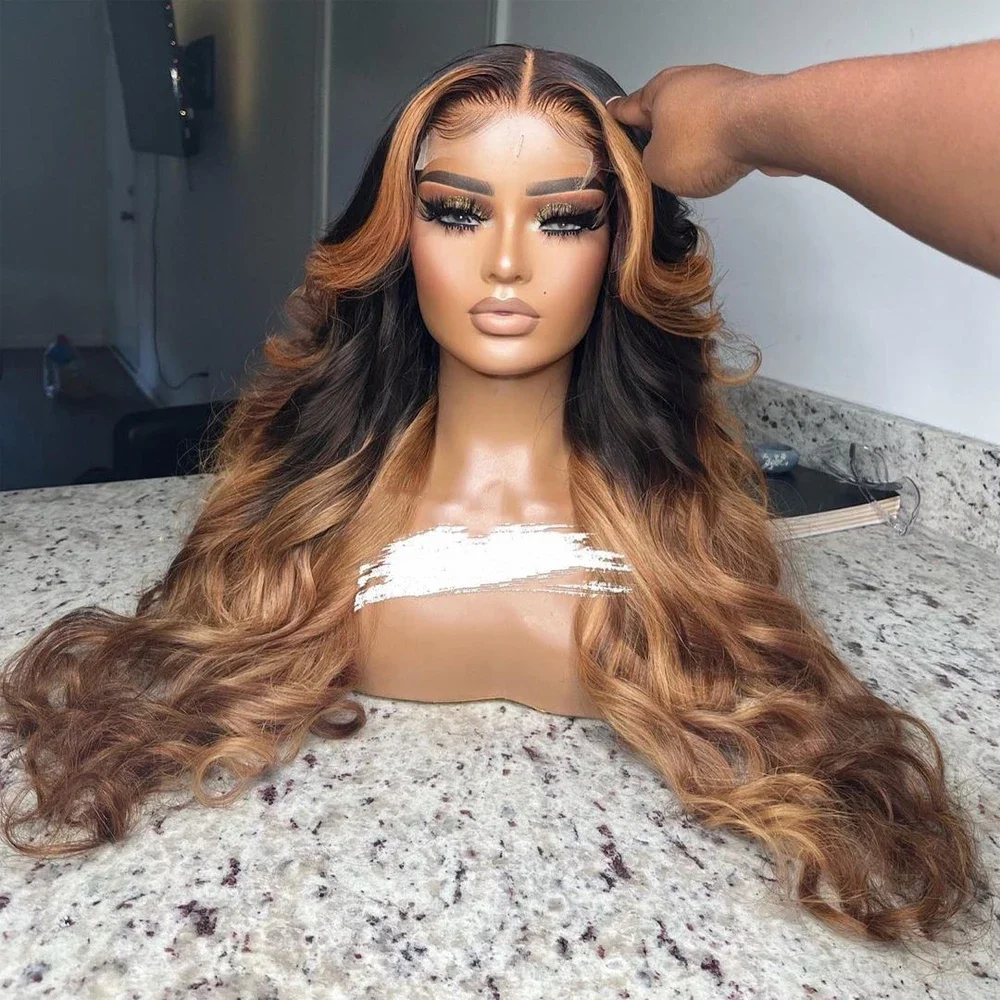 24inch 180Density Ombre Brown Long Wave Preplucked 5x5 Silk Base Jewish Human Hair Wig With Baby Hair HD Lace European Hair