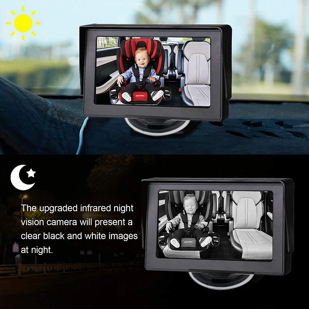 Car Baby Monitor Camera 8LED Infrared Night Vision Easy Installation 4.3 Inch Folding Display Screen Baby Car Mirror Display