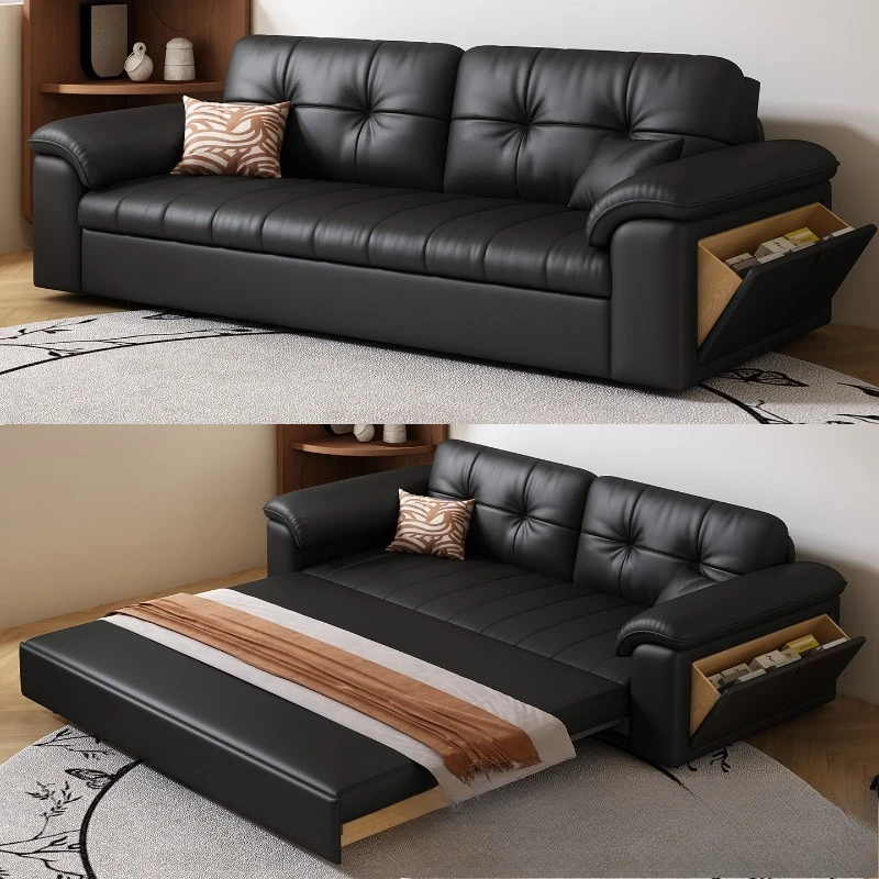 Cat scratching leather sofa bed integrated dual-purpose living room multi-functional foldable small apartment with storage