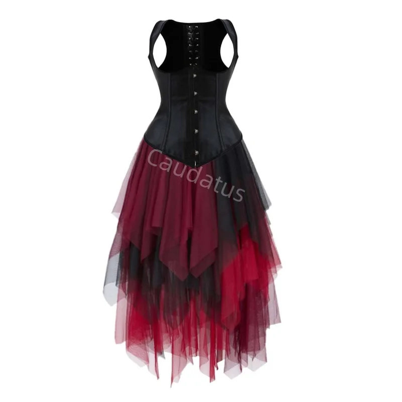 Black Underbust Corset Dress Costume Lace Skirt Set with Pirate Bustier Retro Burlesque Ladies Outfit Plus Size Gothic Halloween