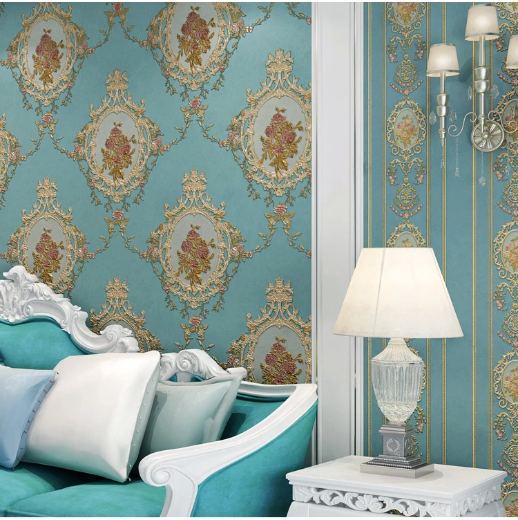 European Style Damask Wallpaper AB Version Flower 3D Embossed Bedroom Living Room TV Background Wallcovering Shop Decoration