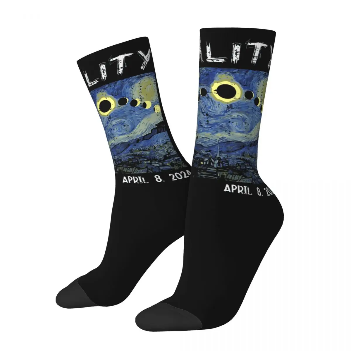 Art Solar Eclipse 2024 Sun Totality April 8 Socks Merch For Men Women Twice In A Lifetime Middle Tube Socks