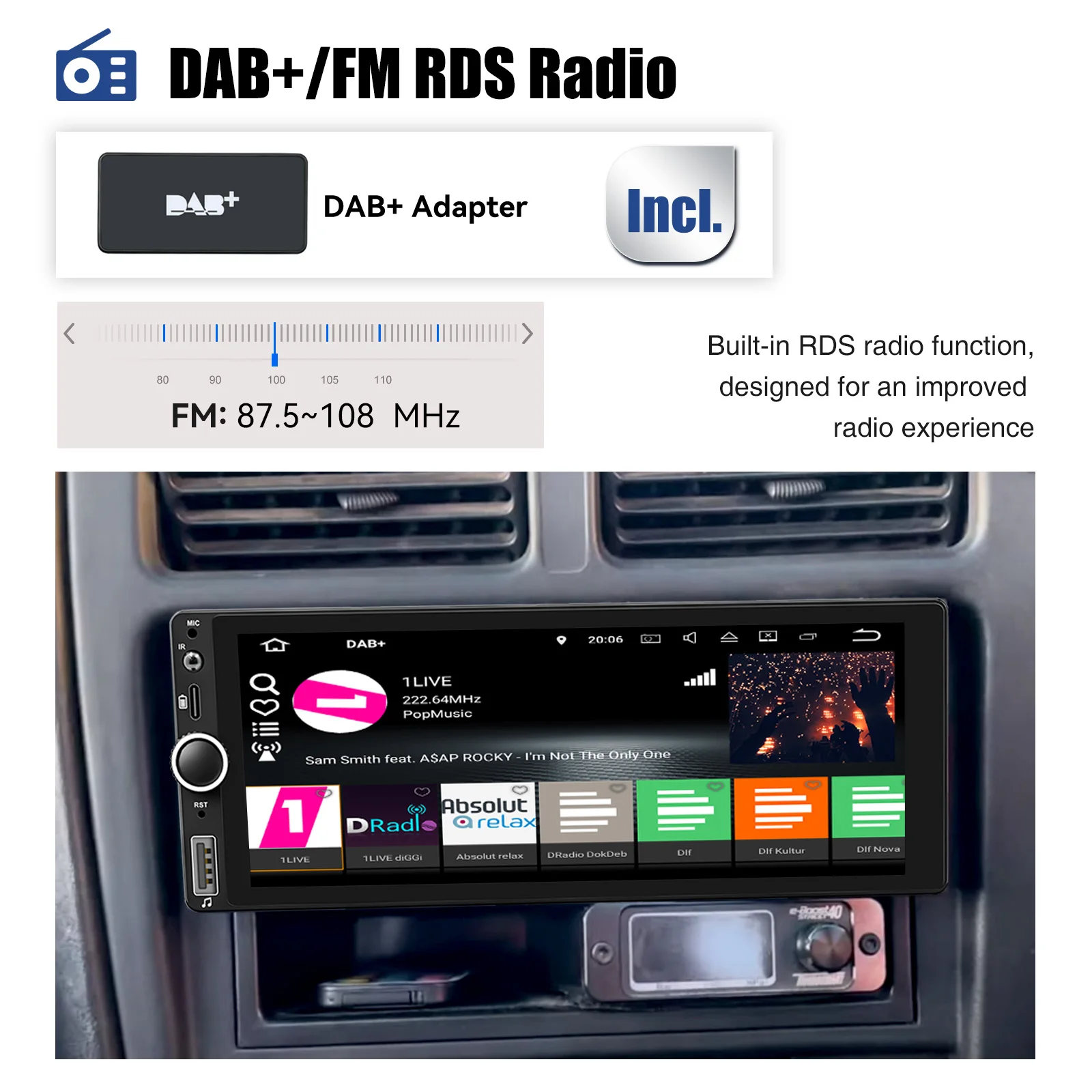 ESSGOO 6.86 بوصة 1Din Carplay Android Auto Android 14 راديو السيارة الوسائط المتعددة فيديو 4GB MP5 Player 1 Din IPS مع بلوتوث ستيريو #5