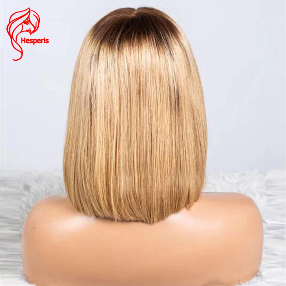 Hesperis Ombre Lace Front Wig With Bangs Brazilian Remy #27 Blonde Short Bob Human Hair Wigs Pre Plucked With Baby Hair