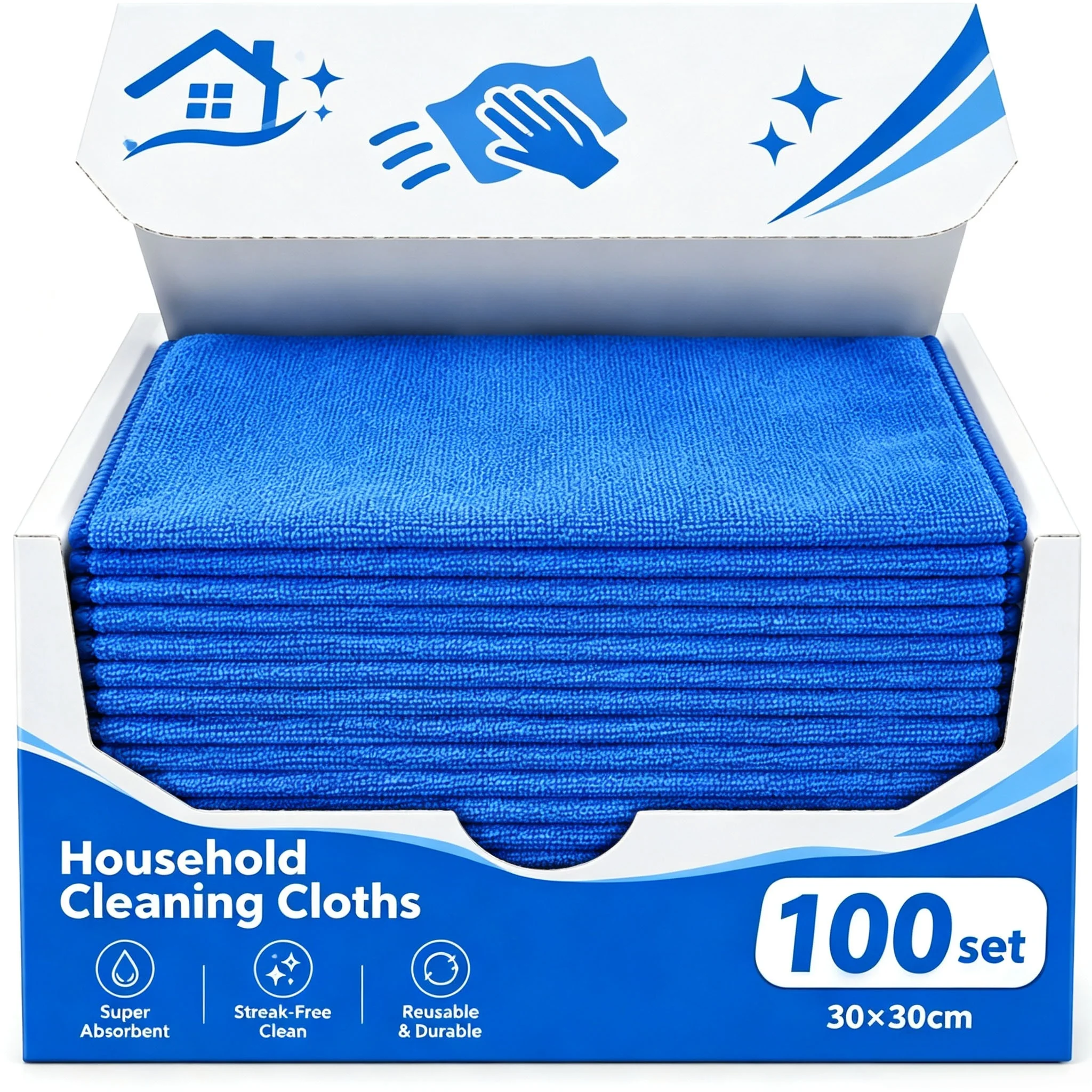 1/100PCS Microfiber Towels Car Wash Drying Cloth Blue Car Care Detailing Cleaning Polishing Duster Home Kitchen Washing Rags