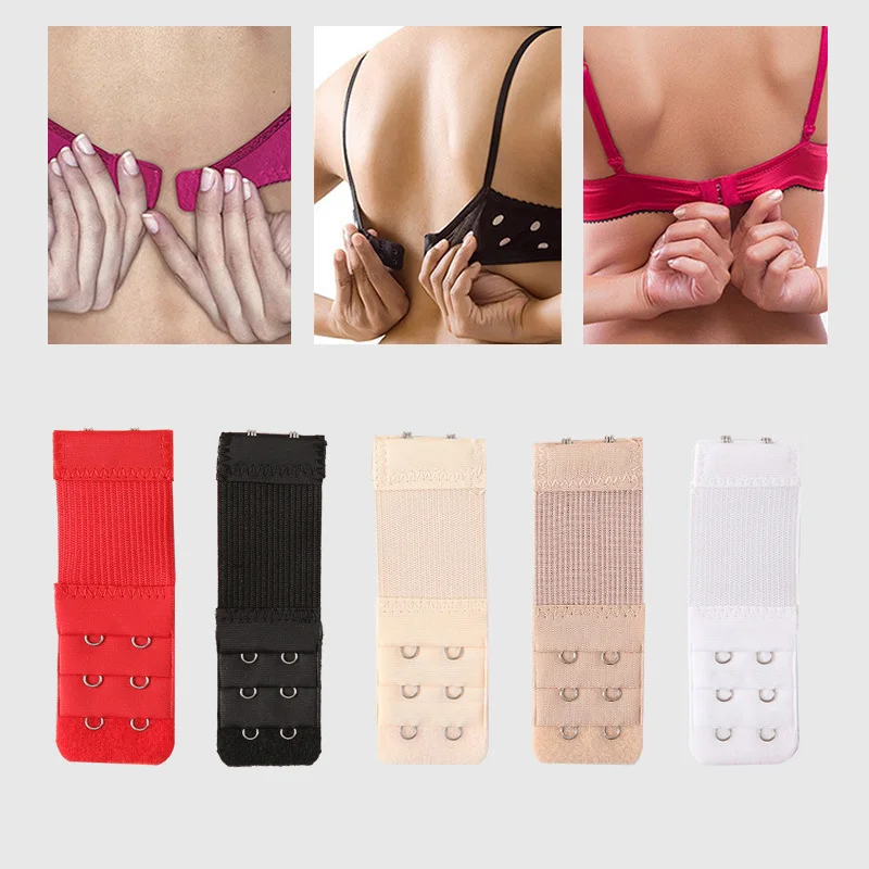 

1PC 3 Row 2 Hook Ladies Useful Black White Bra Extenders Strap Extension Adjustable Belt Handmade Women Bra Buckle Accessories