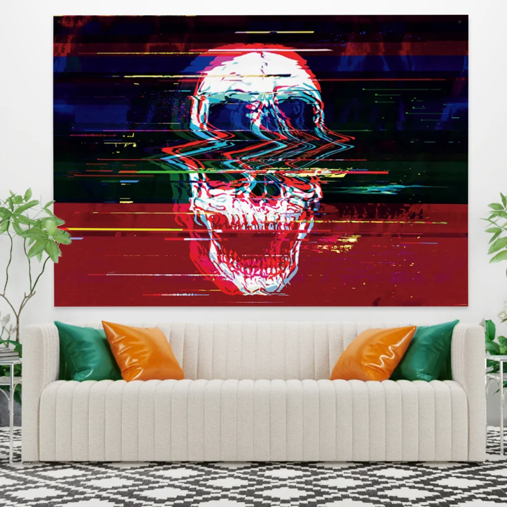 Psychedelic Skull Tapestry Wall Hanging Skeleton Tapestries Aesthetic Room Decor Trippy Boho Art Bedroom Decoration