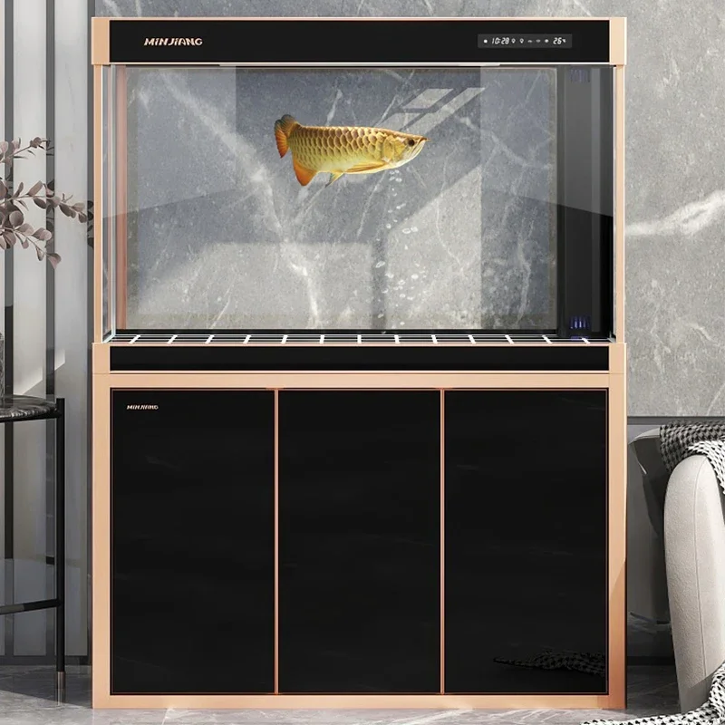 Aquarium large living room floor-to-ceiling light luxury ultra-white glass water-free bottom filter arowana tank