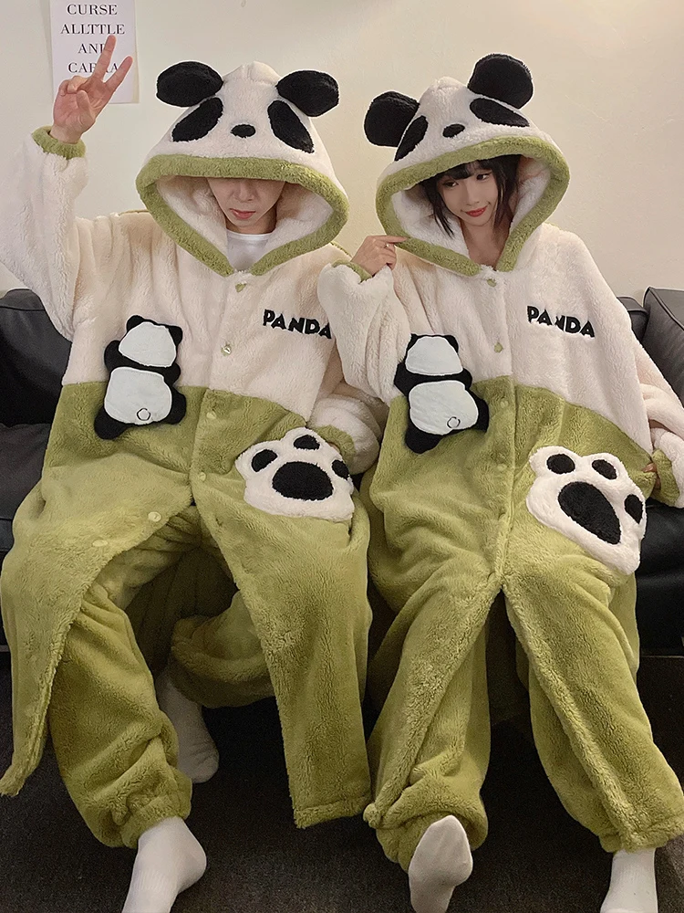 

DAIMELU winter long sleeved pajamas men's coral fleece thickened thermal hooded male nightgown loungewear suit sleepwear one set