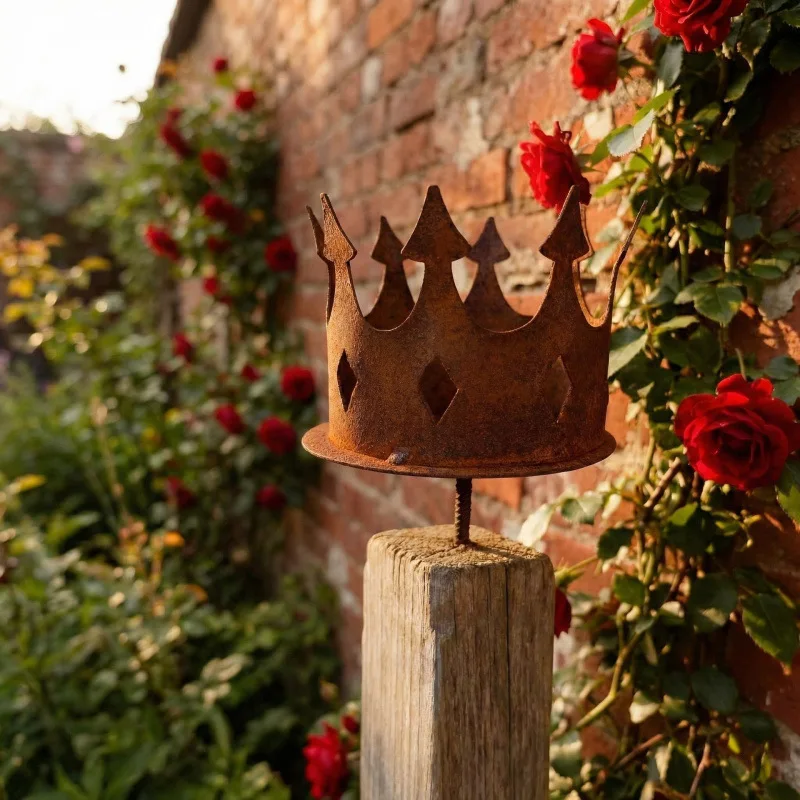 Metal Crown Yard Decor, Craft Statue Ornaments - Garden Sculptures and Yard Art, Fence Decorations Outdoor,Rustic Garden Decor