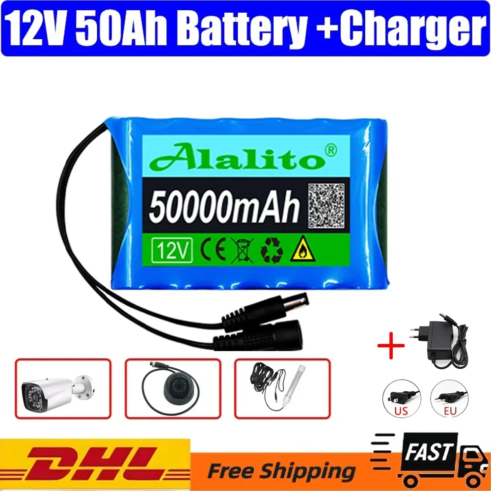 

2024 High-quality Rechargeable Battery 12V 50000mah Lithium Battery Pack Capacity DC 12.6V 50Ah CCTV Camera Monitor with Charger