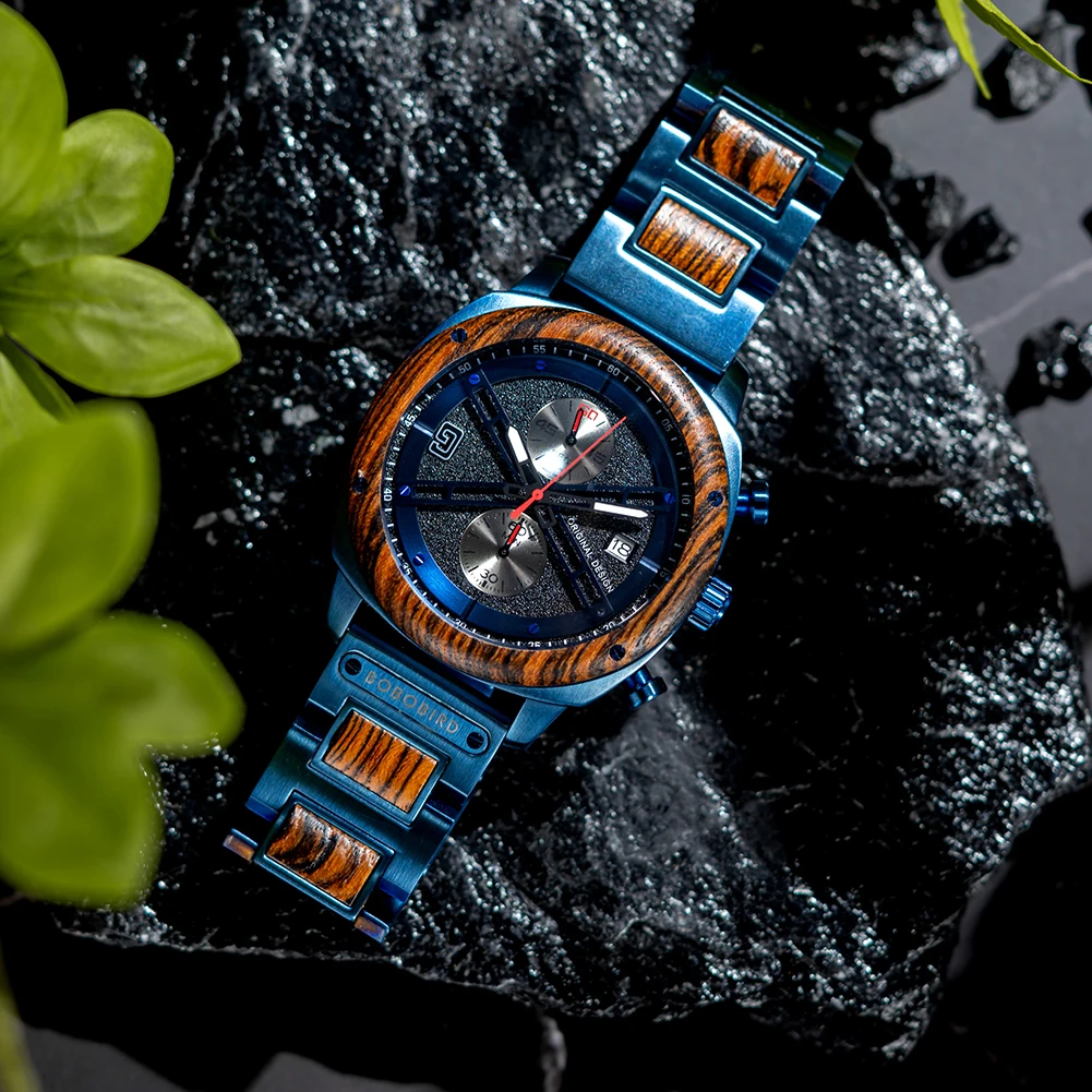 

Minimalist Sports Style Chronograph Business Watch Unique Design Wood Material 22mm OEM Dropshipping Festival Gift Material