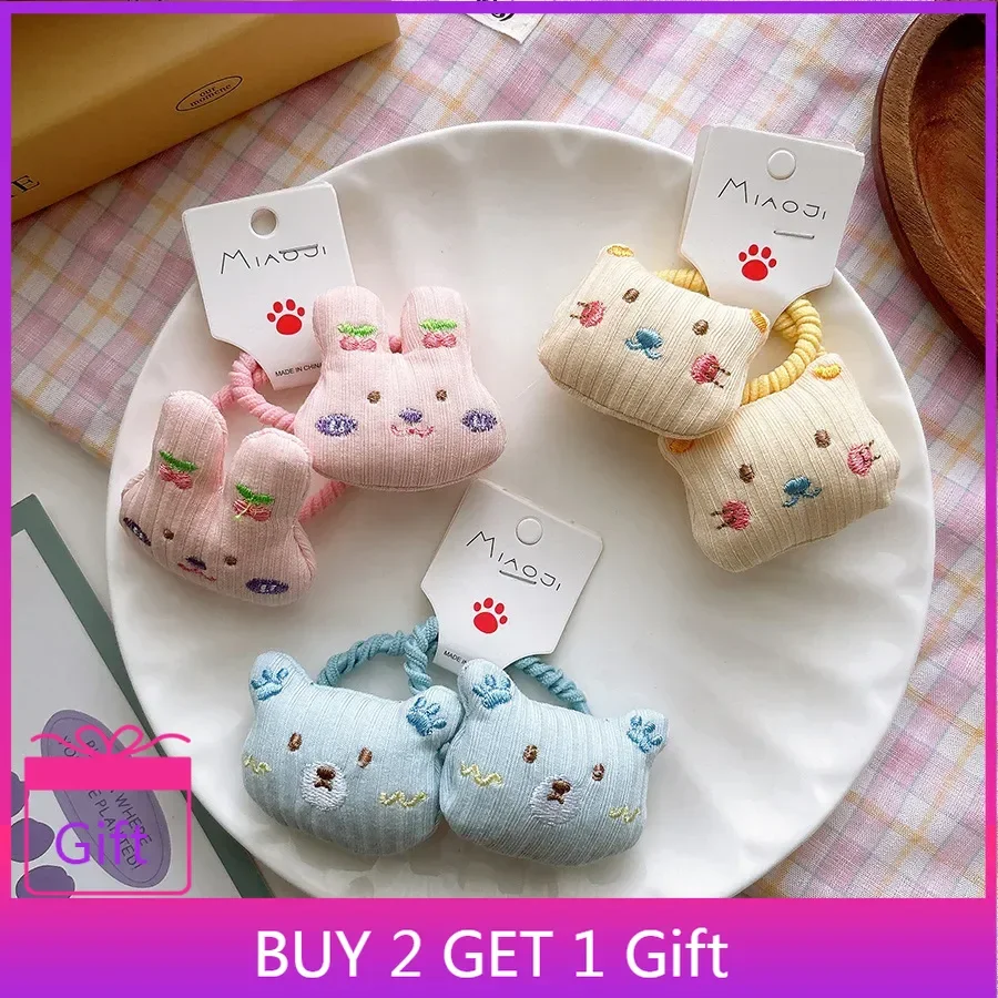 

Korean Style Cute Cartoon Animal Embroidery Fabric Hair Ties Kids High Elasticity Hair Bands 3D Padding Girls Hair Accessories