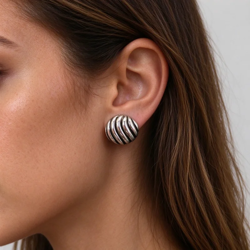 Silver Tone Alloy and Gold Tone Alloy 14mm Twisted Spiral Dome Stud Earrings for Women, Vintage Corduroy Swirl Round Ball Stud Earrings Pair, Chic Fashion Jewelry for Ladies and Girls, Daily Wear, Party, Wedding, Gift, Anniversary, Great Present for Her