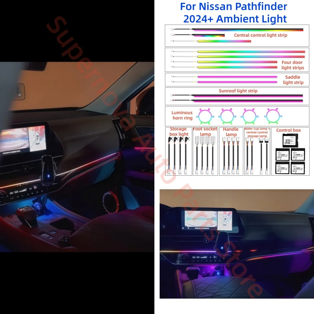 LED For Nissan Pathfinder 2024+ Ambient Light automotive interior lighting upgrade Car accessories trim strip Luminous horn ring