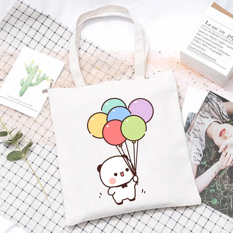 

Милая холщовая сумка Kawaii Bubu Dudu с медведем и пандой, модная сумка через плечо с мультяшным принтом, вместительная сумка-кроссбоди, тканевая сумка-мешок в стиле аниме
