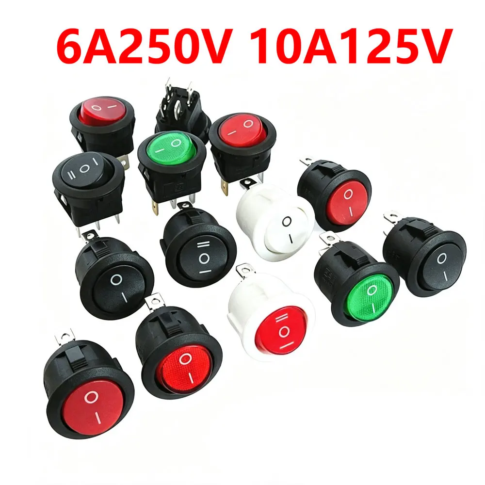 5pcs 20MM ON/OFF Round Rocker Switch LED illuminated Car Dashboard Dash Boat Van 12V 24 110 220 6A 250V 10A 125V 2/3/4PIN Switch