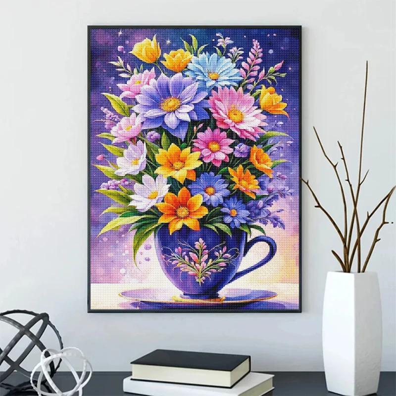 New Collection 2024 Diamond Painting Bouquet In Cup Color Flower Art Full Round Mosaic Cross Stitch Kit Home Wall Decor Gifts