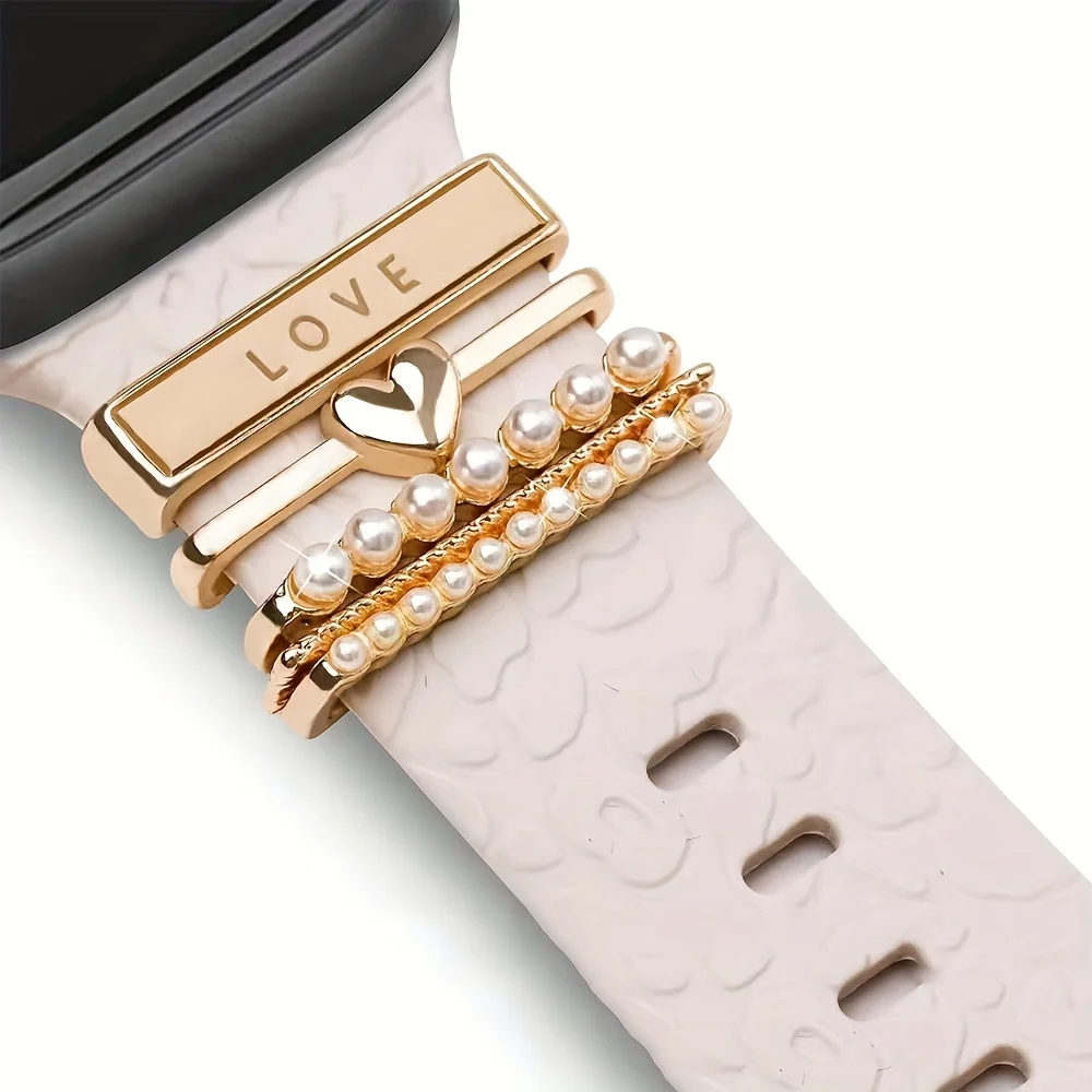 1 set of fashionable heart element designed smart watch accessories, suitable for decorating multiple smart watch straps