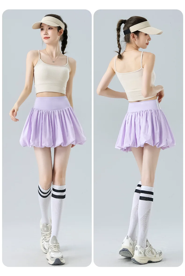 Summer New Fake Two-Piece Anti-Light Golf Badminton Outdoor Fitness Sporty Flower Bud A-Line Skirt