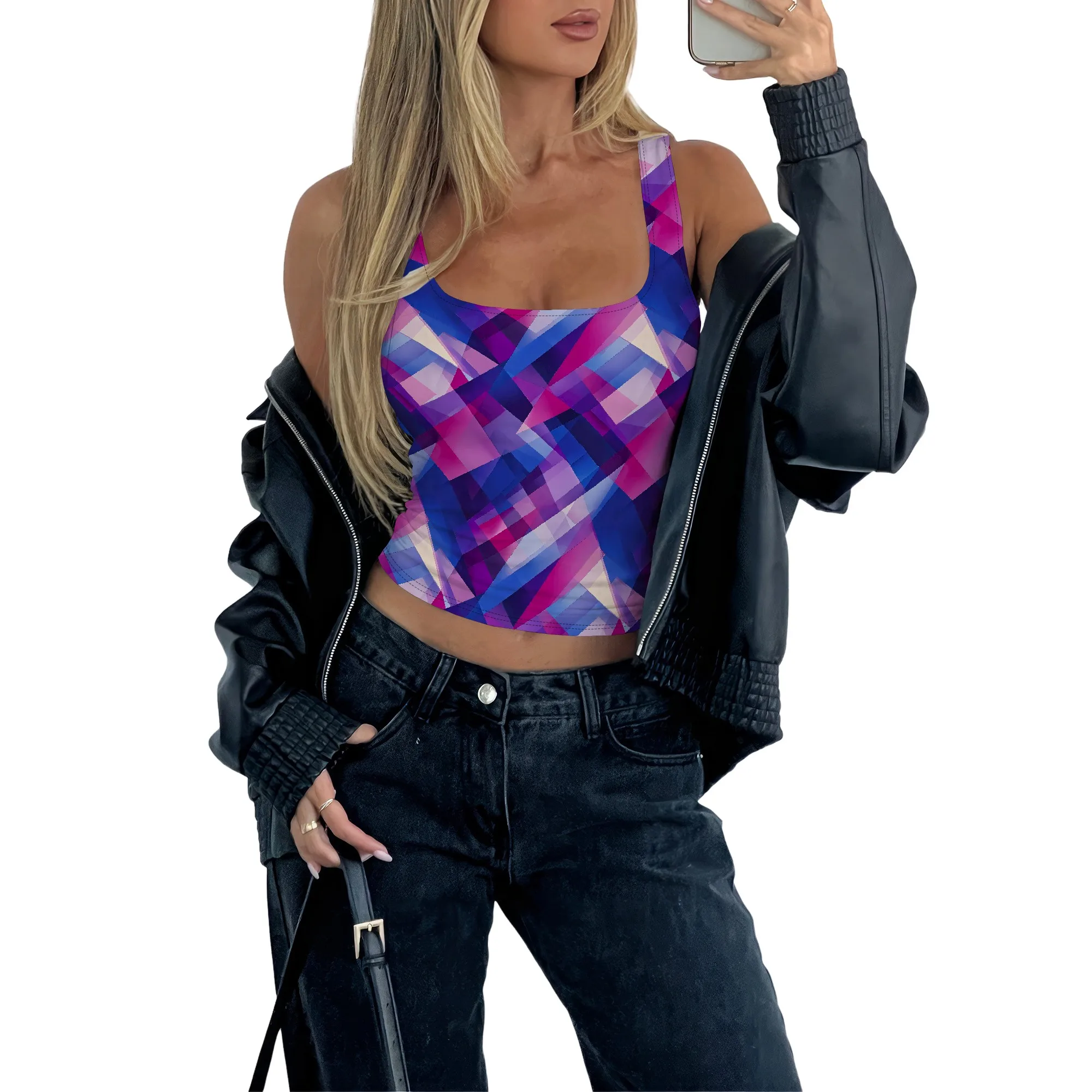 Tank Top Wanita Tanpa Lengan Atasan Cami Crop Tabung Kemeja Jalanan Punk Gotik Rave